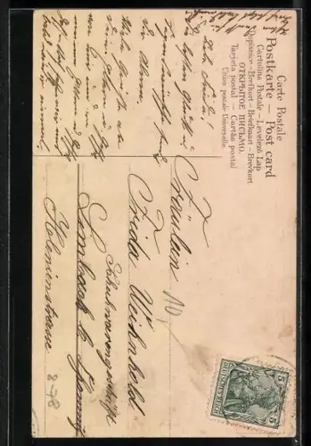 Künstler-AK Kleiner Gärtner mit Klee und Vergissmeinnicht