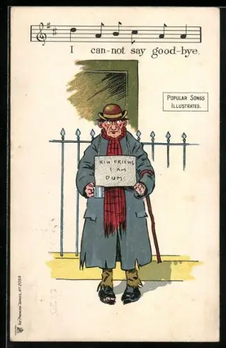 Künstler-AK Bettler mit Schild und Tasse