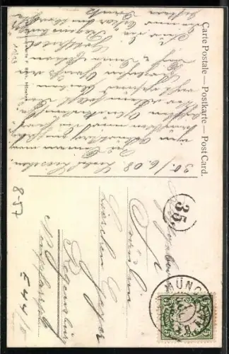 AK Münchner Kindl mit Blumenkorb