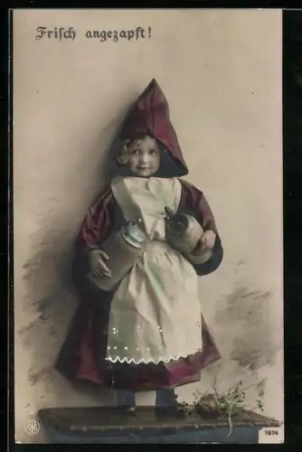 AK Münchner Kindl mit zwei grossen Bierkrügen