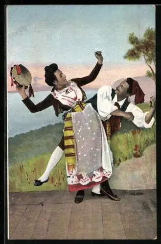 AK Paar in Trachten beim Volkstanz