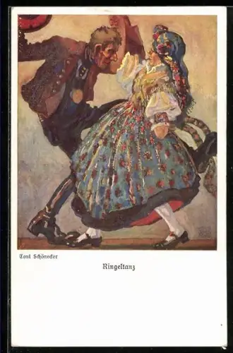 Künstler-AK Paar beim Ringeltanz