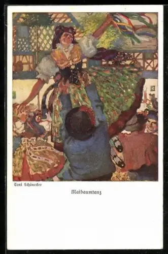 Künstler-AK Toni Schröder: Maibaumtanz in einem Dorf