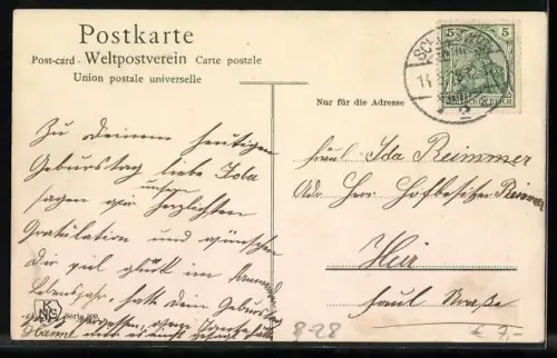 Künstler-AK Gans verfolgt einen kleinen koch mit Kohl in der Hand