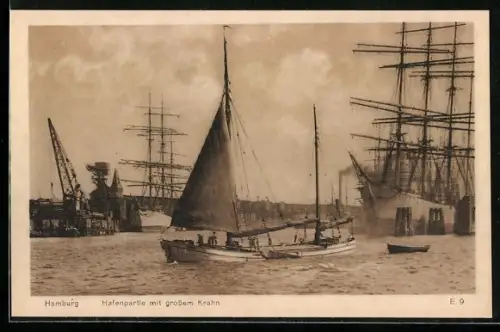 AK Hamburg, Hafenpartie mit grossem Kran
