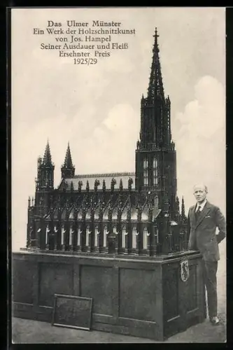 AK Ulm, Holzschnitzkunst, Modell des Ulmer Münster von Jos. Hampel