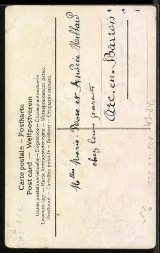 AK Fliegende Harlekins mit Blumen