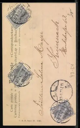 AK Zwei kleine Pierrots auf einer Bank