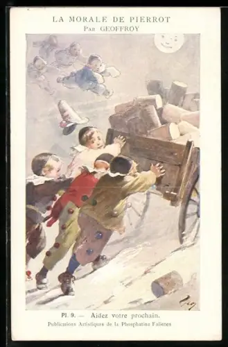 AK La Morale de Pierrot par Geoffroy, Reklame für Phosphatine Falières