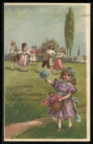 Künstler-AK Kinder tanzen auf einer Wiese