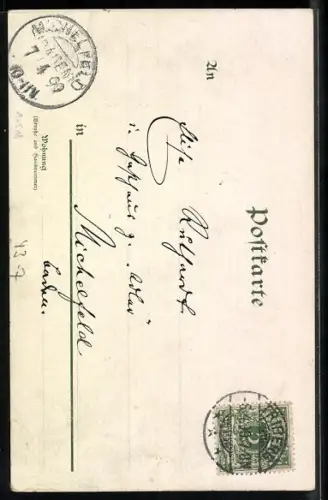 Lithographie Vier Mädchen tanzen zusammen auf einer Wiese