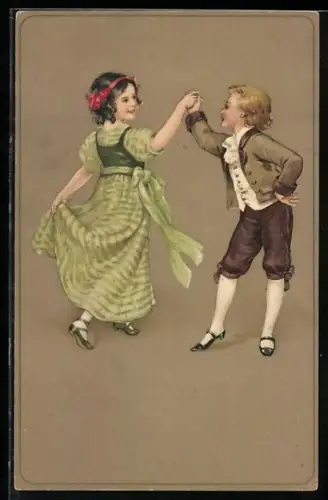 Künstler-AK Junges Pärchen tanzt zusammen