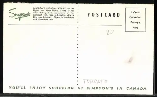 AK Toronto, Simpson`s Arcadian Court, interior view