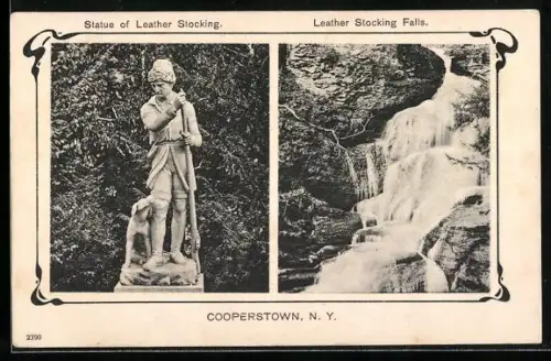 AK Cooperstown, NY, Statue of Leather Stocking, Leather Stocking Falls