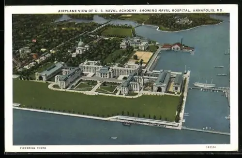 AK Annapolis, MD, Airplane view of U.S. Naval Academy, showing naval hospital