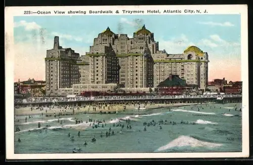 AK Atlantic City, Ocean View showing Boardwalk & Traymore Hotel