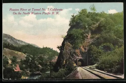 AK Russian River, CA, Russian River and Tunnel No. 7 on the North Western Pacific Railroad