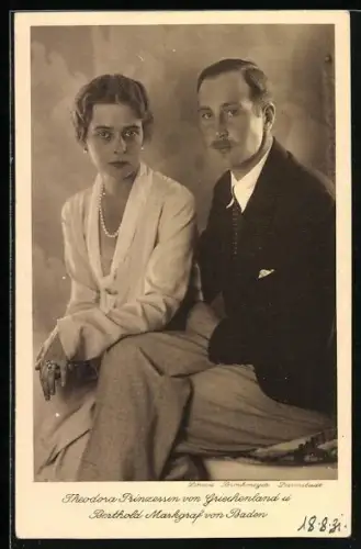 AK Prinzessin Theodora von Griechenland und Markgraf Berthold von Baden