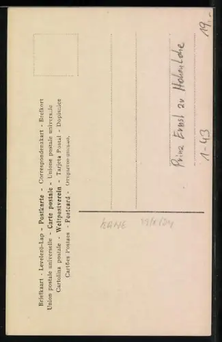 AK Prinz Ernst zu Hohenlohe in Uniform mit Pickelhaube und Säbel