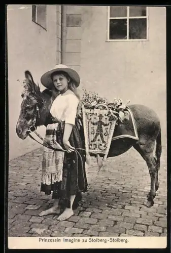 AK Prinzessin Imagina zu Stolberg-Wenigerode mit einem Esel