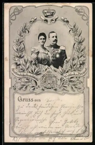 AK Fürst Friedrich und Fürstin Bathildis von Waldeck-Pyrmont, Wappen