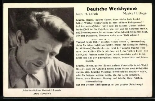 AK Arbeiterdichter Heirich Lersch, Deutsche Werkhymne