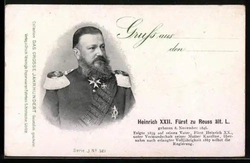AK Portrait von Heinrich XXII., Fürst zu Reuss ält. L.
