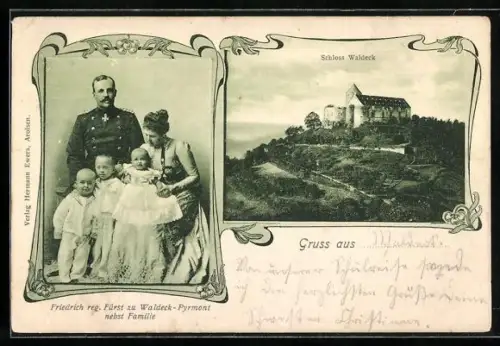 AK Friedrich reg. Fürst zu Waldeck-Pyrmont nebst Familie, Schloss Waldeck