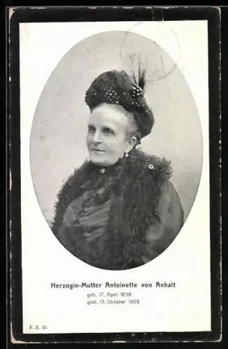 AK Herzogin-Mutter Antoinette von Anhalt 1838-1908