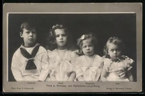 AK Hohenlohe-Langenburg, Prinz Gottfried und die Prinzessinnen Marie, Alexandra und Irma von Hohenlohe-Langenburg