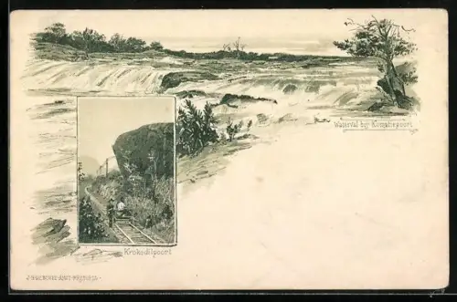 Lithographie Komatiepoort, Waterval, Krokodilpoort