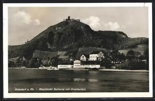 AK Rhöndorf a. Rh., Rheinhotel Bellevue mit Drachenfels, Inh. Hans Müllegan