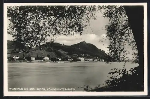 AK Königswinter /Rhein, Flusspartie mit Blick auf Weinhaus Bellinghausen