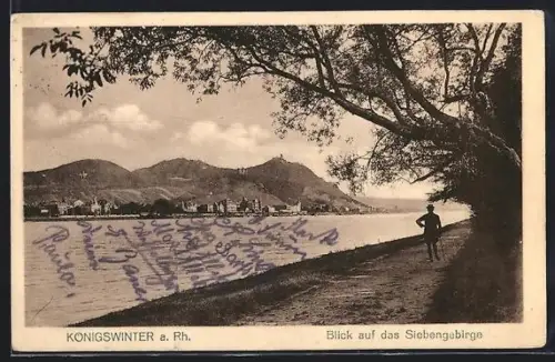 AK Königswinter a. Rh., Blick auf das Siebengebirge mit Spaziergänger