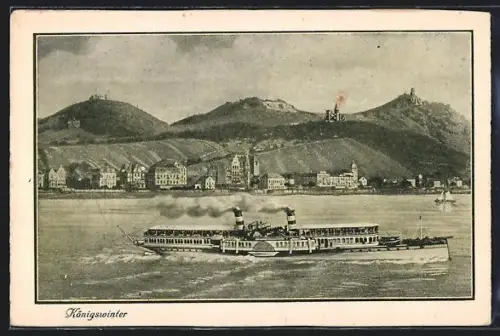 AK Königswinter, Flusspartie mit Dampfer