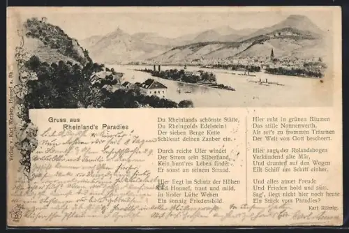 AK Bad Honnef, Rheinpartie mit Gedicht von Karl Röhrig