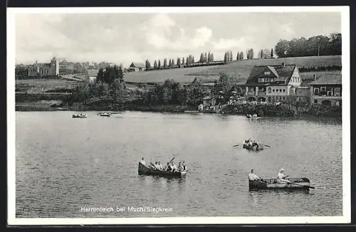AK Much /Siegkreis, Gasthaus Herrenteich mit Booten