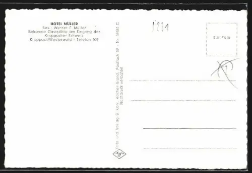 AK Kroppach /Westerwald, Neue Kapelle, Kloster Marienstatt, Zusammenfluss der gr. u. kl. Nister