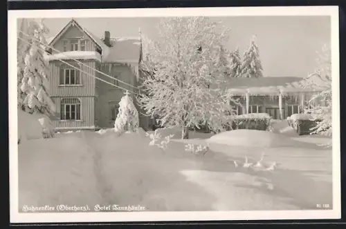 AK Hahnenklee /Oberharz, Hotel Tannhäuser im Winter, Inh. E. Kreuzig