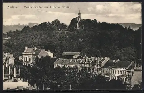 AK Aachen, Monheimsallee mit Observatorium und Wald