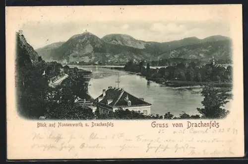 AK Königswinter, Blick auf Nonnenwerth und Drachenfels