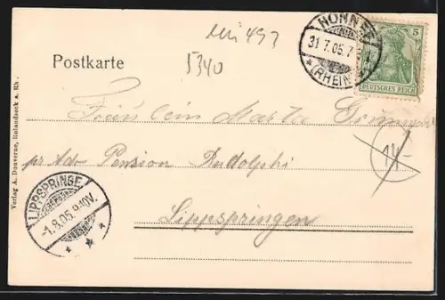 AK Rolandseck a. Rh., Flusspartie mit Blick auf Insel Nonnenwerth u. Siebengebirge