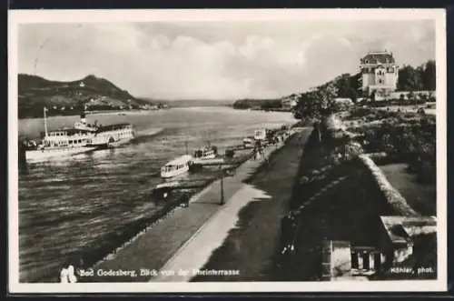 AK Bad Godesberg, Blick von der Rheinterrasse mit Flussdampfer