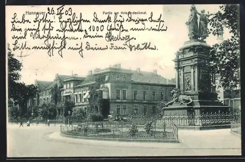 AK Hannover, Partie am Kriegerdenkmal