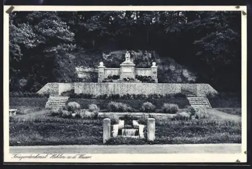 AK Hehlen a. d. Weser, Frontalansicht des Kriegerdenkmals