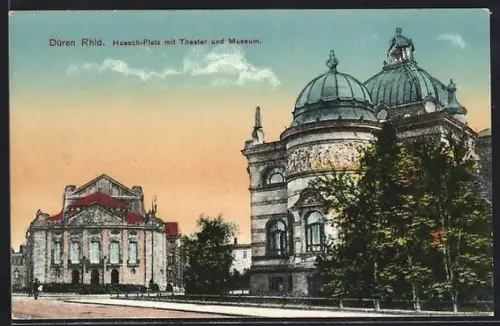 AK Düren /Rhld., Blick auf Hoesch-Platz mit Theater und Museum