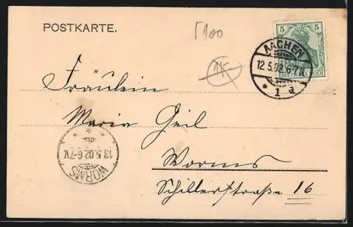 AK Aachen, Fussgänger am Kaiserplatz