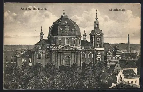 AK Aachen-Burtscheid, Blick auf die Abteikirche aus erhöhter Position