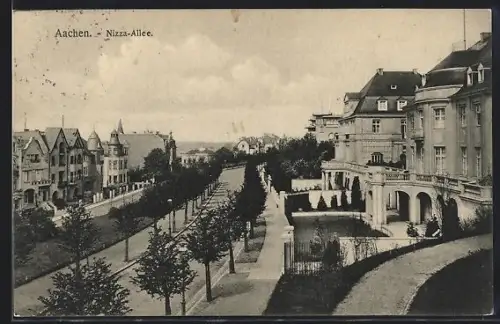 AK Aachen, Nizza-Allee mit Villenansicht