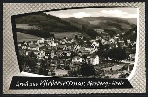AK Niedersessmar /Oberberg.-Kreis, Vogeschau auf Stadt und Umgebung